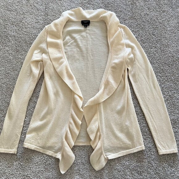 Talbots Pure Italian Merino Wool Cream Ruffle Front Cardigan Sweater Petite S - Picture 6 of 8